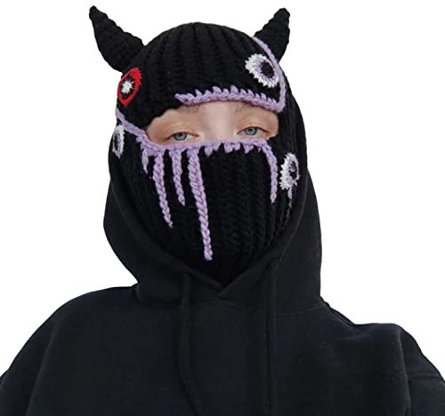 Altsuceser Halloween Winter Gestrickte Sturmhaube, niedliche Ohrenhut, Hornmütze für Erwachsene Kinder N