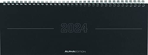 Tisch-Querkalender Papyrus Schwarz 2024 - Büro-Planer 29,7x10,5 cm - Tisch-Kalender - 1 Woche 2 Seiten - Ringbindung - Alpha Edition