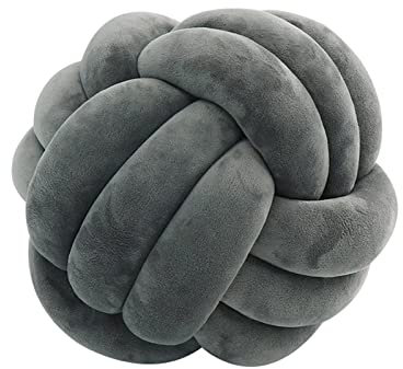 Edumov Knotenkissen, Knot Kopfkissen, Hand Gewebt Knotenkissen, Plüsch Kissen, Skandinavisch, Zierkissen Knoten, Geknotetes Kissen für Sofa Bett Zimmer, Dunkelgrau, 27cm
