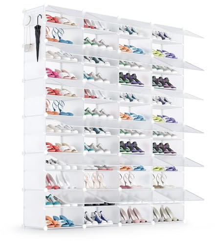 YIHATA Scarpiera, 4 x 12 Livelli Portascarpe 96 Paia di Scarpe, Scaffale Portaoggetti Modulare, con Sportello Trasparente, Pannelli di Plastica per Corridoio Soggiorno Camera da Letto, Bianco