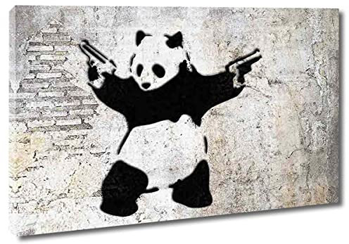 Ltt-Ydd-Ccl Banksy-Pandabär-Kunstdruck Poster Kunstdruck auf Leinwand für Wohnzimmer, Schlafzimmer, Büro Dekoration Bereit Zum Aufhängen(Gerahmt-76x114cm-30x45inch)