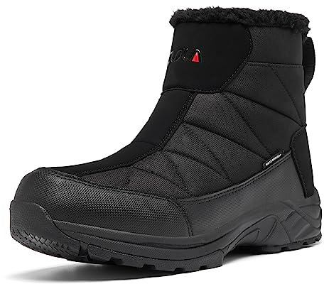 TLOLA Winterschuhe Herren Wasserdicht Warm Gefüttert Schneestiefel Rutschfest Winterstiefel Herren Wanderschuhe Trekkingschuhe Arbeiten Ski Angeln Outdoor Schuhe Herren (Schwarz EU 44)