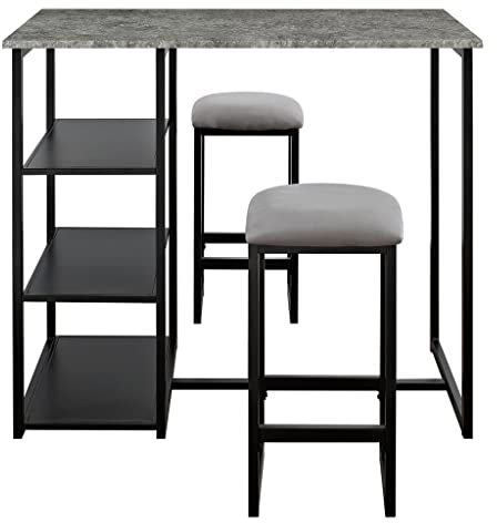 ZYMEN 3-teiliges Bar-Set aus Metall mit Tischplatte aus Kunstbeton und gepolsterten Hockern, Küchenmöbel-Set Commemoration Day
