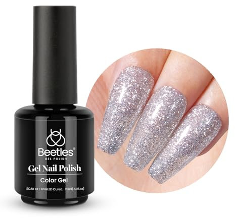 Beetles UV Gel Nagellack Glitzer silbernes Funkeln, 15 ml Glitzerfarbe Diamant glänzt Gel Nagellack, Geschenk für Nagelkunst DIY- Heimmaniküre Geschenk für Frauen