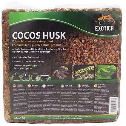 Cocos Husk Brick ca. 5 Kg - grob, gepresster Humusziegel als Terrarienboden für Reptilien und Amphibien, 1 Ziegel Kokoschips ergibt ca. 55 Liter lockeres Substrat