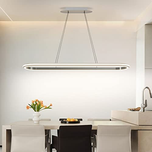 Mikeru 110CM Moderne Pendelleuchten, LED Silbergrau lineare Decke Pendelleuchte mit Dimmbaren Helligkeit 3000K/4500K/6500k 3 Farbe mit Memory-Funktion für die Verwendung über Kücheninseln