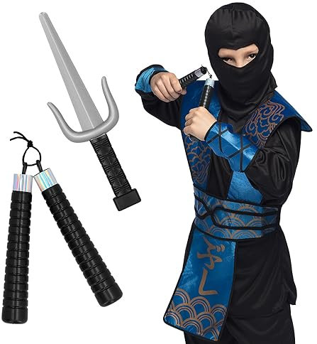 Boland 50431 - Ninja Waffen Set, 2-teilig, Sai und Nunchaku, Kostüm Accessoires, Dekoration, Zubehör für Faschingskostüme