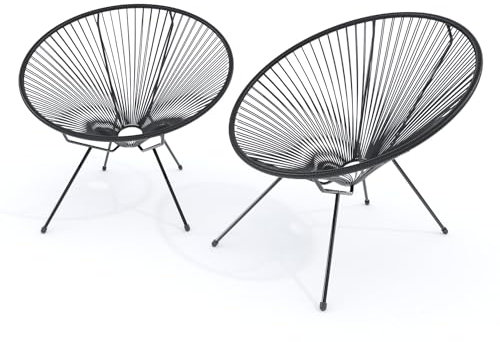 Set Di 2 Poltrone Sedia Relax Con Seduta A Corde Intrecciate Ovale E Struttura In Acciaio Robusto Arredo Arredamento Giardino Esterno Terrazzo Salone Soggiorno Salotto 72 x 78 x 89 cm (Nero)