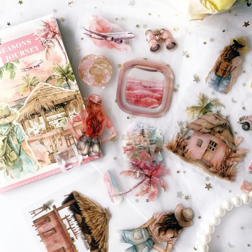 Scrapbooking Aufkleber Accessories 20 Blätter Scrapbooking Stickers Zubehör for Journaling,Bullet Journal Sticker for Scrapbooking, Bullet Journal Accessories,Fotoalbum Sticker(Travel Series4)