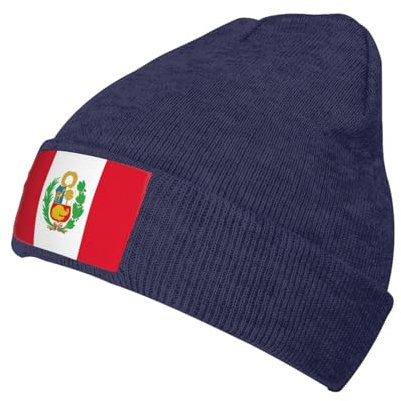 SDEGTHO Slouchy Beanie-Mütze mit Flagge von Peru, Unisex, Winter, leicht, Strickmütze, Bündchen, weich, warm, Slouch-Beanie-Mütze, marineblau, Einheitsgröße