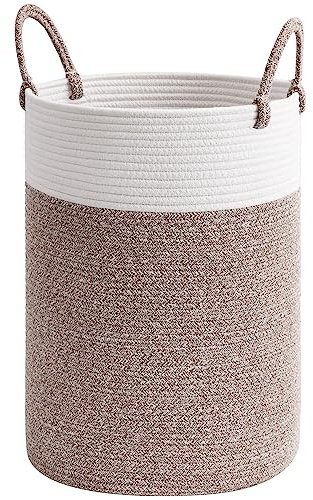 TIMEYARD Wäschekorb geflochten aus Baumwolle, Seil Korb mit Griffen, Groß Aufbewahrungskorb von Spielzeug im Kinderzimmer Decken im Wohnzimmer, D35 x H50 cm