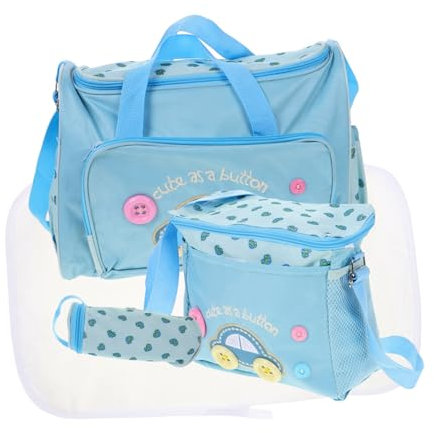 IWOWHERO Windeltasche Für Unterwegs Mit Wickelunterlage Große Kapazität Reisetasche PVC-Futter Inklusive Kleiner Tasche Und Flaschenhalter Himmelblau