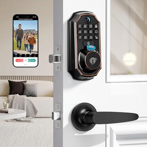 WiFi Video Smart Lock with Camera & Doorbell - 5-in-1 Keyless Entry, Fingerprint, Keypad, App Control, Two-Way Audio, Auto Lock, Waterproof, Easy Installation