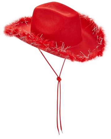 OZYILIAN Cowboy/Cowgirl Hut Federboa für Frauen, Unisex Cowgirl Hut für Party Kostüm Dress Up All Ages(Red-1,One Size)