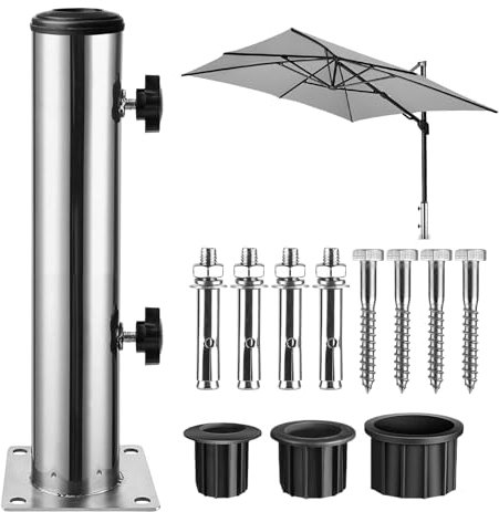 Tubo Universale in Acciaio Inox, Supporto Quadrato per Ombrellone da Tavolo, Tubi per Ombrellone da Giardino con Anello Riduttore in 3 Pezzi (49/39/32 Mm), per Ombrellone da Patio per Balcone