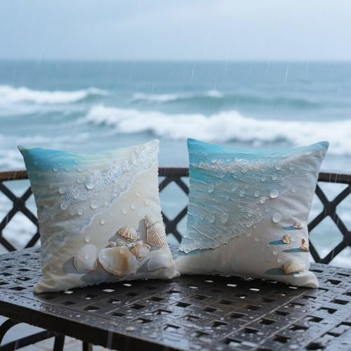 Kissenbezug 50x50 cm 2 Stück, Hülse Outdoor Kissen Wetterfest Dekorative Leinen Sofakissen, Sitzkissen Outdoor Kissenbezüge Strand für Deko Aesthetic Balkon Terrasse Patio Garten kopfkissenbezug Q-668