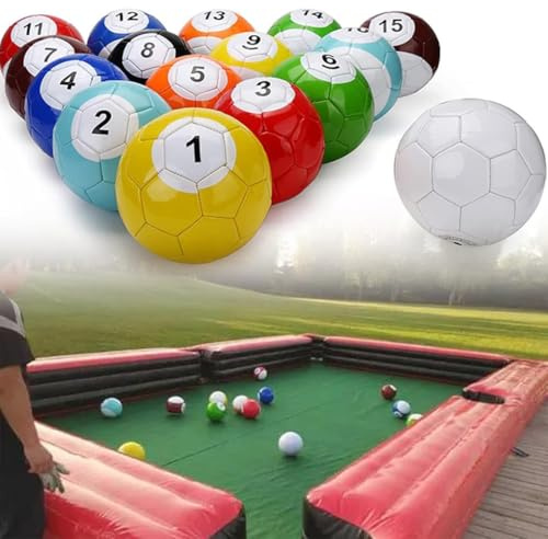 MazmornFly 16-teiliges aufblasbares Billard-Fußball Spiel, Leder Pool-Kick Billard Set, Erwachsenen Sport-Freizeitspiel für Garten/Innenräume & Outdoor,18cm/7.09inch