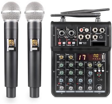 DJ Controller, Sound Mixer with Phone Bluetooth Portable DJ Console+48V USB Interface Mixing Boards for Live