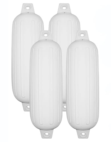 Taylor Made Boat Fender 4-Pack, White, 6 x 22, Heavy-Duty Marine-Grade Vinyl Boat Bumpers for Docking, Ribbed Twin-Eye Design, Fits Boats Up to 25 ft, UV-Resistant, No Rope Included – 6224PW