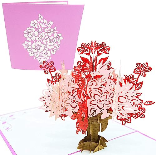 PopLife Blumenkorb Pop Up Valentinstag-Karte - 3D-Jubiläumsgeschenk, Pop Up Muttertagskarte, Danke, süßer Glücklicher Geburtstag - flach gefaltet für Mailing - für Mama, Tochter, Ehefrau, Oma