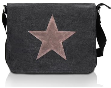 Glamexx24 Tasche Handtaschen Schultertasche Umhängetasche mit Stern Muster Tragetasche Laptoptasche Messenger Bag Herren für Arbeit Freizeit oder Schule (Schwarz, Einheitsgröße)