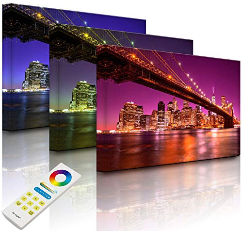 Lightbox-Multicolor | Beleuchtetes Bild | Skyline von Manhattan | 100x70 cm | Fully Lighted