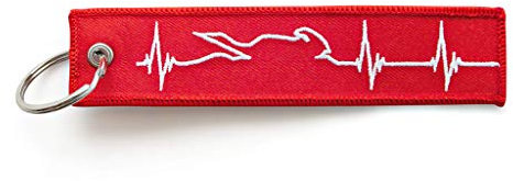 RENEGADE Motorrad Schlüsselanhänger aus Stoff mit Schlüsselring bestickt & Kratzfest (130 x 30 mm, rot, weiß). Ideal für Ihr Motorrad (Herzschlag rot)