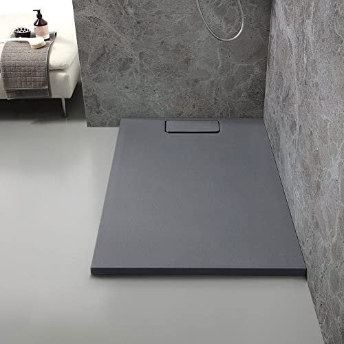 Kiamami Valentina - Piatto Doccia 80x120 CM | Grigio Opaco Effetto Pietra | Ultra Sottile 3.5 CM | Resistente a Sbalzi di Temperatura e Agenti Chimici | Copri Piletta in Resina, Grigio, Resina