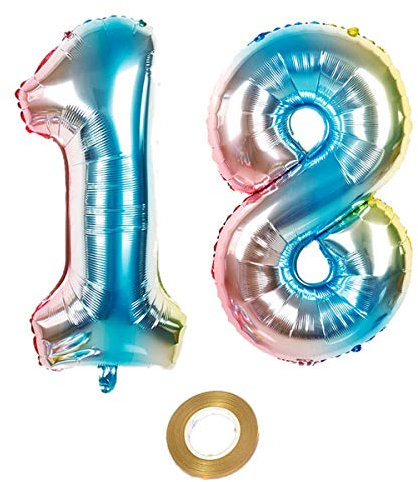 40 Zoll luftballons zahl 18 Regenbogen Mädchen 18. geburtstagsdeko Mädchen Nummer 18 Helium Zahlenballon 18 folienballon 18 XXL ballon 18 jahre Geburtstag Dekoration Mädchen 18 geburtstag deko(18)