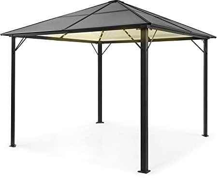 Blumfeldt Pergola Impermeabile con Tetto in Policarbonato, Pergola 3x3, Gazebo Pergola in Metallo e Alluminio, Pergola da Giardino Anti UV, Tendone Giardino con Vetro Traslucido, Luci LED Dimmerabili