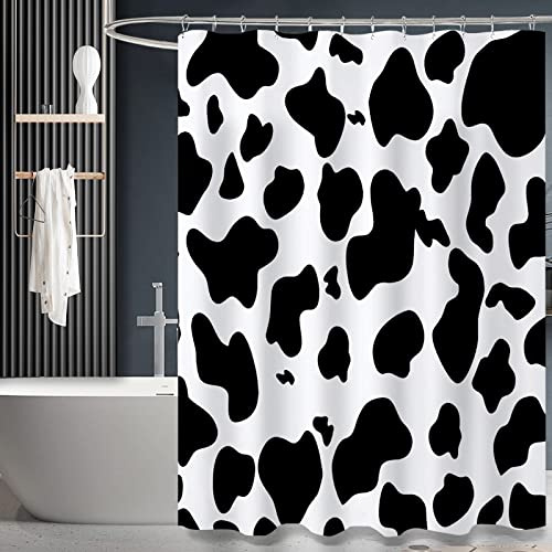 ZTTXL Duschvorhang (183 x 198 cm), schwarzer Kuh-Druck, Polyester-Stoff-Set für Badezimmer mit 12 Haken