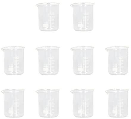 10 Piezas Vaso de Precipitados, Vaso de Precipitados de 50 ml, Vaso de Precipitados de Vidrio Científico, Vaso de Precipitados Cilíndrico Adecuado para Experimentos de Enseñanza, para Laboratorio