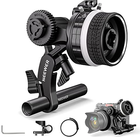 NEEWER Mini Follow Focus mit A/B Anschlägen, Objektiv Zahnkranz,15mm Stab & Stabklemme für Filmkamera, DSLR/Spiegellose Kamera, Kompatibel mit Lens Diameter bis zu 114mm, PG003 (Schwarz)