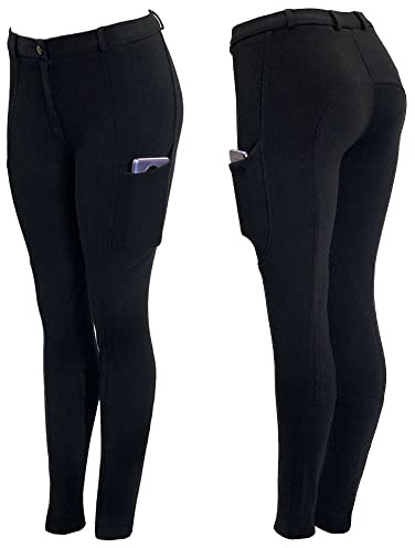 Autumnn Equestrian Jodhpurs Pantalon d'équitation pour femme avec deux poches pour téléphone, Noir , 32 W