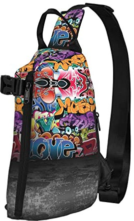 YTORA Graffiti-Hip-Hop-Kreuz-Brusttasche diagonal für Damen und Herren, verstellbarer Schulter-Rucksack für Reisen, Party, Festival, Graffiti Hip Hop, Einheitsgröße