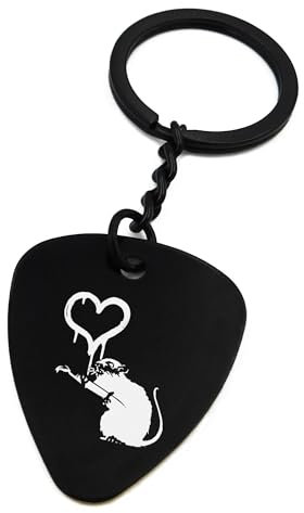 ENTROPIJA Banksy Ratte Graffiti Herz Pick Schlüsselanhänger Kunst Lasergravur Schlüsselanhänger Metall Tag, Schwarz , One size