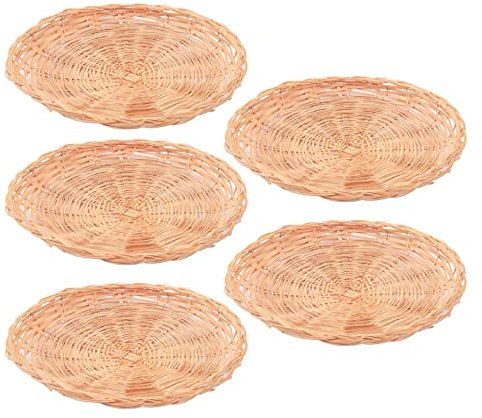 Knadgbft 5 Pcs Bamboo Paper Plate Holder - 10 Inch Round Woven Plate Holder, Reusable Paper Plate Holders for Picnic Party