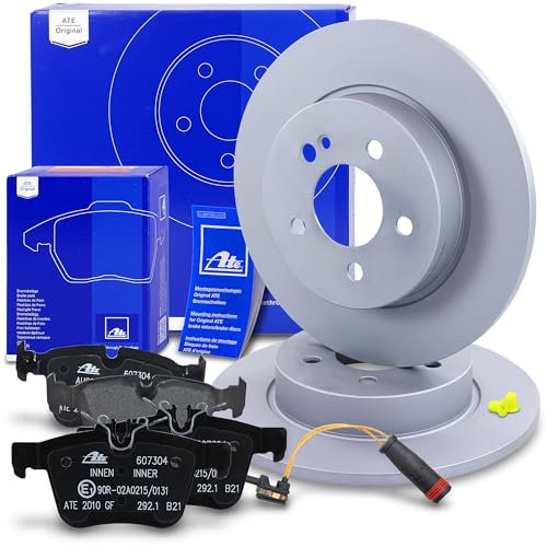 ATE Bremsenset Hinterachse inkl. Bremsscheiben hinten Ø 300 mm voll und Bremsbeläge hinten + Verschleißkontakt Kompatibel mit MERCEDES C-Klasse (205)