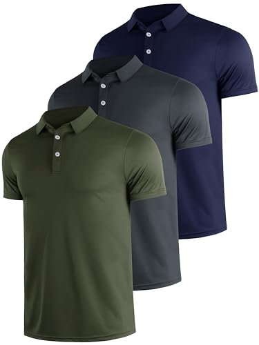 Teesmen Polo Shirts for Men Adult UK Short Sleeve Golf Work Breathable Quick Dry Polyester Light Moisture Wicking 3 Pack (Multipack 4, XXL)