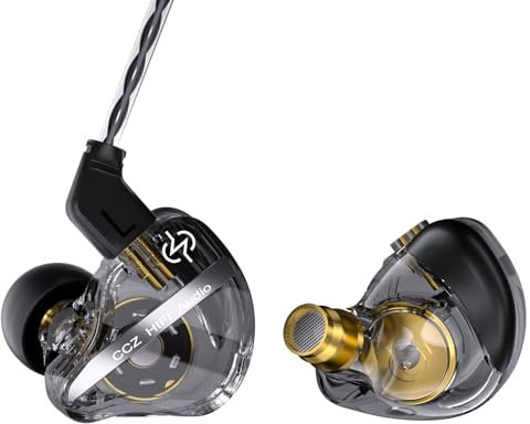 CCZ DC01 Pro HiFi In Ear Monitors Auriculares Potente diafragma de Graves Auriculares con Cable para Juegos Cable de latencia verdadera 0 para Llamadas Musicales Juegos (Negro, sin micrófono)