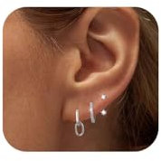 Kenivira 3 Paires Boucles d'oreilles Argent 925 pour Femme, Boucles d’Oreilles Plaqué Or 14 Carats, Hypoallergénique, Petites Clou, Ensembles Pour Plusieurs Piercings
