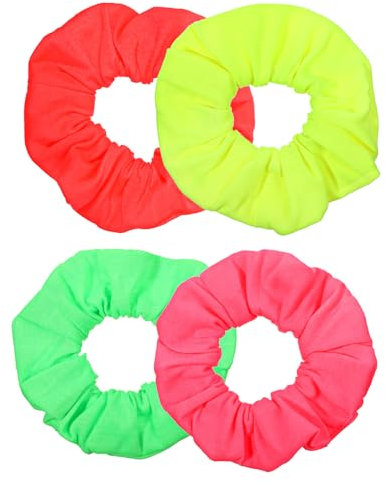 Thinp 4 Stück Neon Haargummi Scrunchie,Dickes Satin Haar Scrunchies,Bunte Elastischer Haarbänder,Haargumm Neon Gelb Grün,Scrunchies Seide,Pferdeschwanz-Haargummis für Frauen Mädchen 80er Party Outfit
