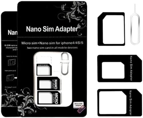 Nano SIM und Micro SIM Karten Adapter Set für Smartphone und Tablet: 4 in 1 Komplett Set, Mini Set mit Klicksicherung, 100% passgenau, Nano zu Micro, Nano zu Standard, Mikro zu Standard, schwarz