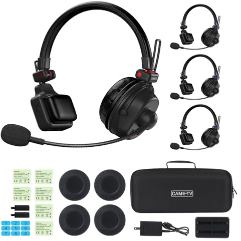 cametv Waero-PRO 1.9GHz Wireless Intercom Headset System Noise Cancellation A/B Group 1700ft(518m) Zero Latency 2 Person Team Communication for Church Boating TV Film Production Drone (4PCS)