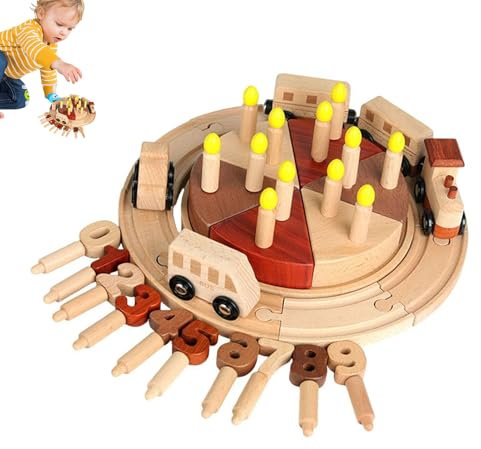 GTFYUDGH Holz Geburtstagskuchen Spielzeug - Rollenspiel Geburtstagskuchen Zug Set - Kleinkindspiele Vorschule Lernaktivitäten, Lernspielzeug Cupcake Deko Für Kinder Ab 3 Jahren