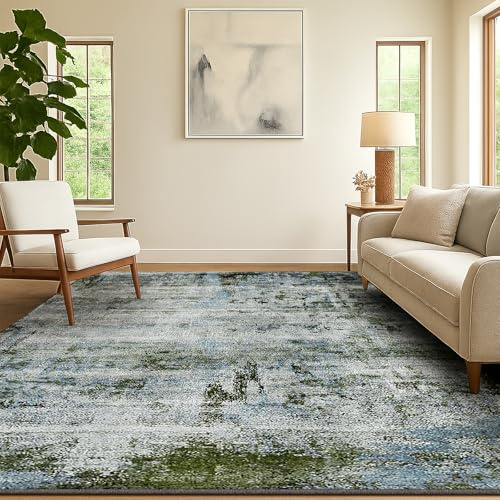 SOANNY Teppich Wohnzimmer, Kurzflor rutschfest, 120x170 cm, Moosgrün | Modern Abstrakt, Waschbar, Pflegeleicht, Rutschfest, Für Wohnzimmer Schlafzimmer Kinderzimmer Esszimmer Büro