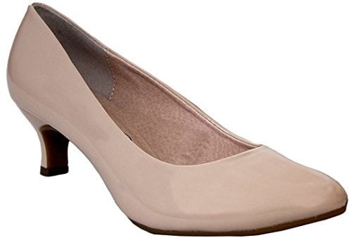 Comfort Plus Ladies Kitten Heels Womens Flexi Sole Court Shoes Pumps Wide E Fitting Classic Casual Formal Wider Fit Work Office Comfy Smart Comfortable Slip On Shoe Low Mid Heel(Nude Patent, UK 6)
