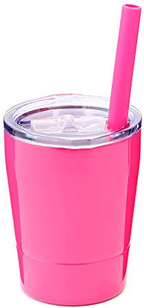 Colorful Popo Edelstahl Lovely Klein Rambler Tumbler mit Deckel und Silikon Stroh, 8,5 oz rosarot