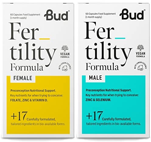Bud Fertility Supplement for Women & Men | Male & Female Natural Fertility Vitamins for Couples Trying to Conceive | Key Vitamins, Minerals & Adapotogens to Boost Fertility | 60 + 60 Capsules