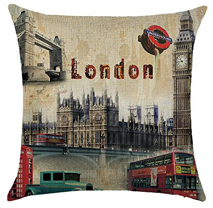 WEIANG Kissen mit England London Telefonzelle Retro Vintage Stil City Malerei Dicke Baumwolle Leinen Doppelseitig 18 x 18/45 x 45 cm Überwurf Kissen Fällen 20